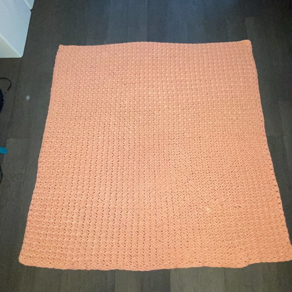 Handmade Crochet Peach Salmon Blanket Throw Super Soft - Picture 2 of 5